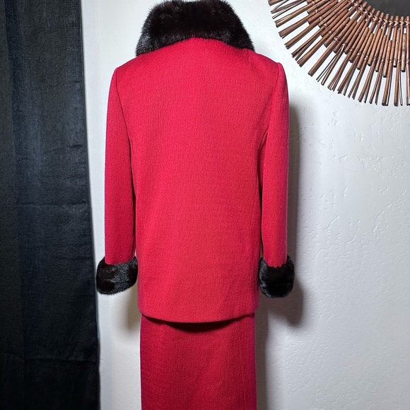 Vintage 1960s Ransohoff’s Wool 2 Pc Coat & Skirt MINK Collar Red Jack Feit Sz 10 - Picture 11 of 13